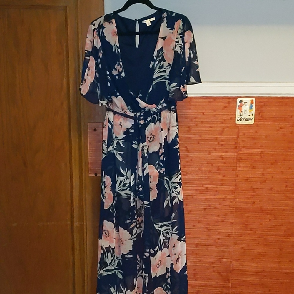 Navy floral sheer maxi dress with shorts